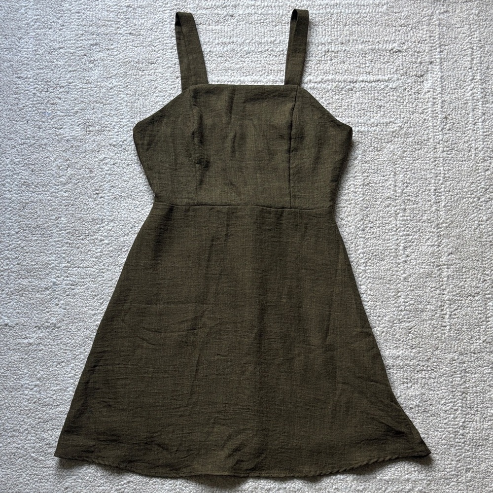 Altar'd State Olive Textured Square-Neck Mini Dress